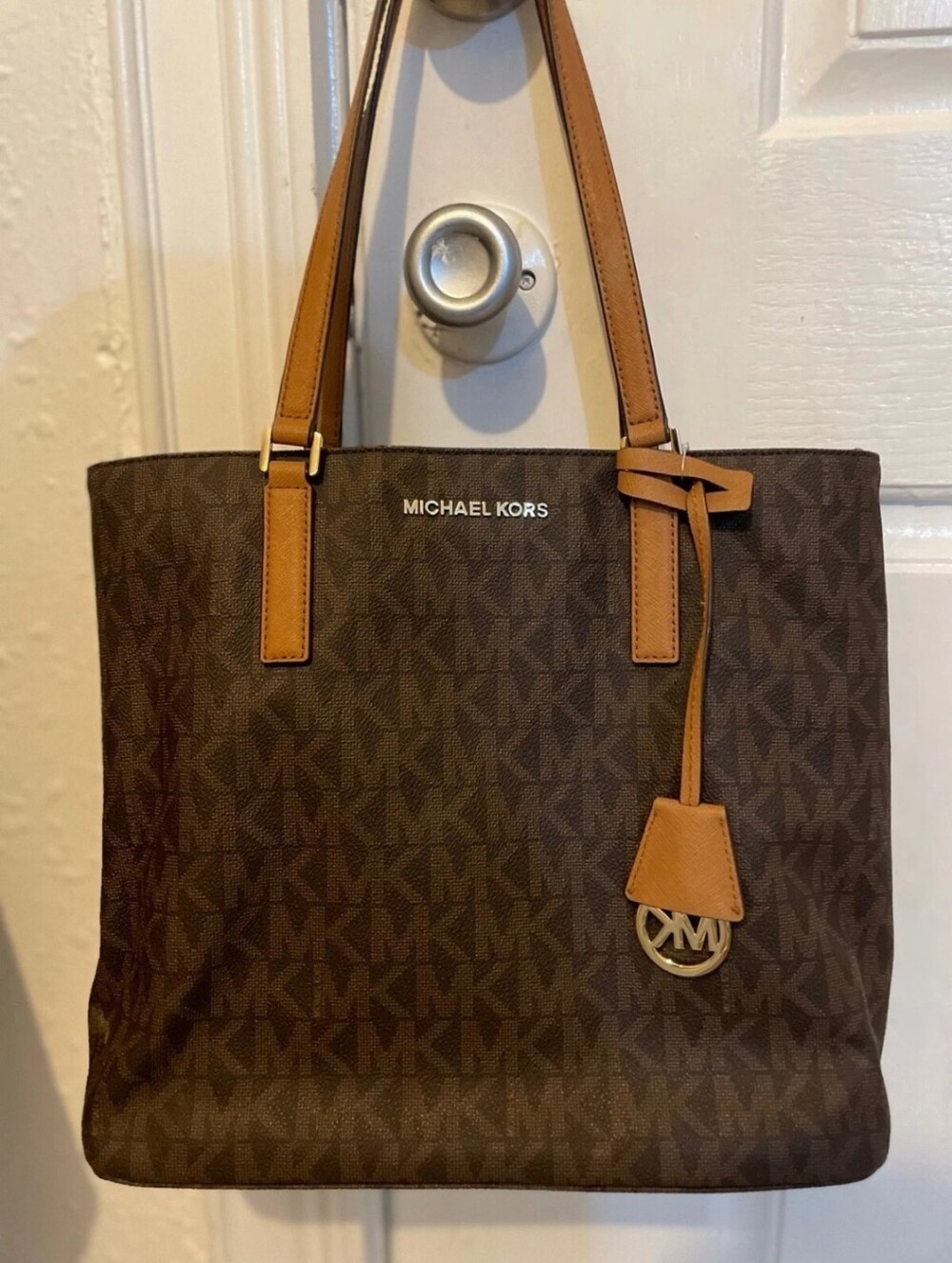 Michael Kors Brown Logo Tote with Tan Trim